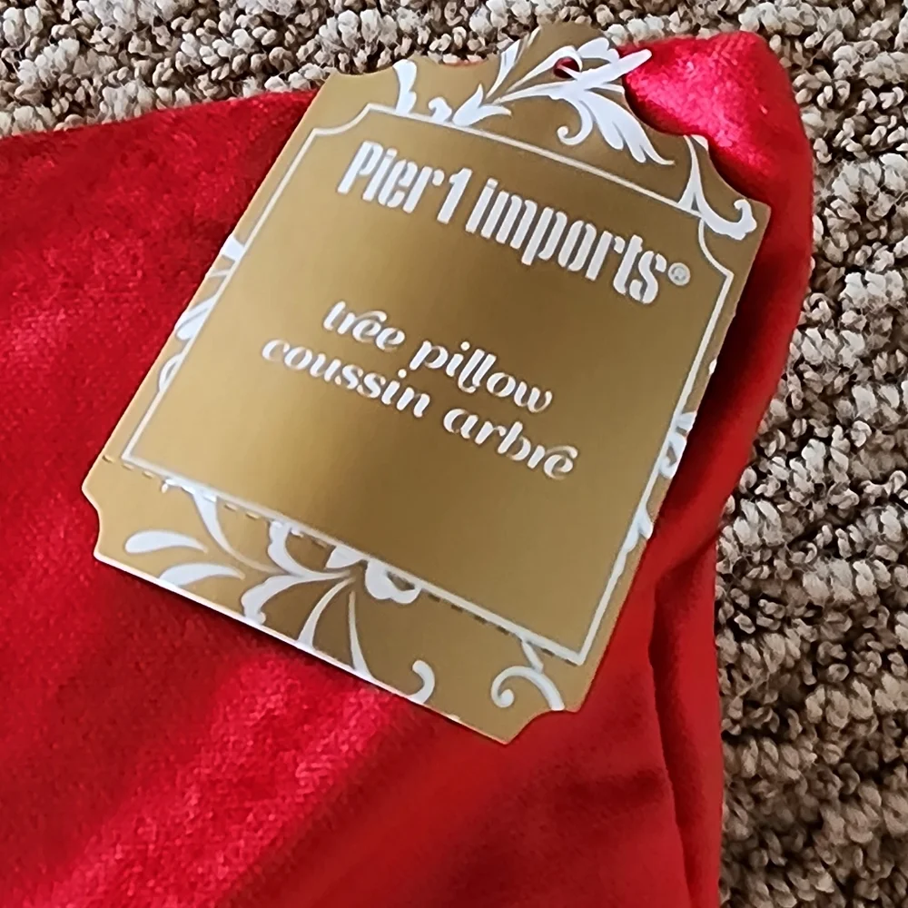 Pier 1 Imports pillow, Silver Beaded Tree on Red Velvet, NWT! 14
